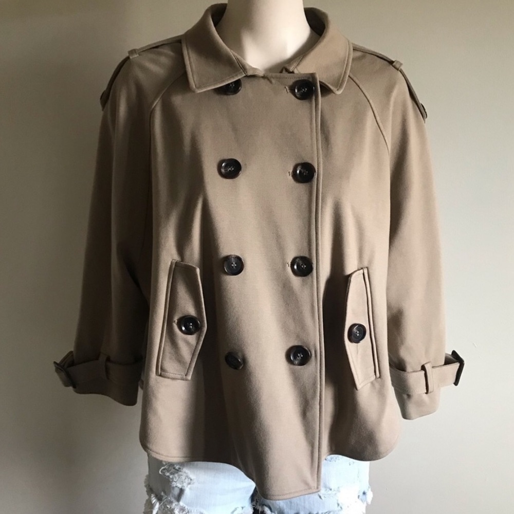 Anthropologie Cartonnier Button Down Pea Jacket Short Tan Size Large